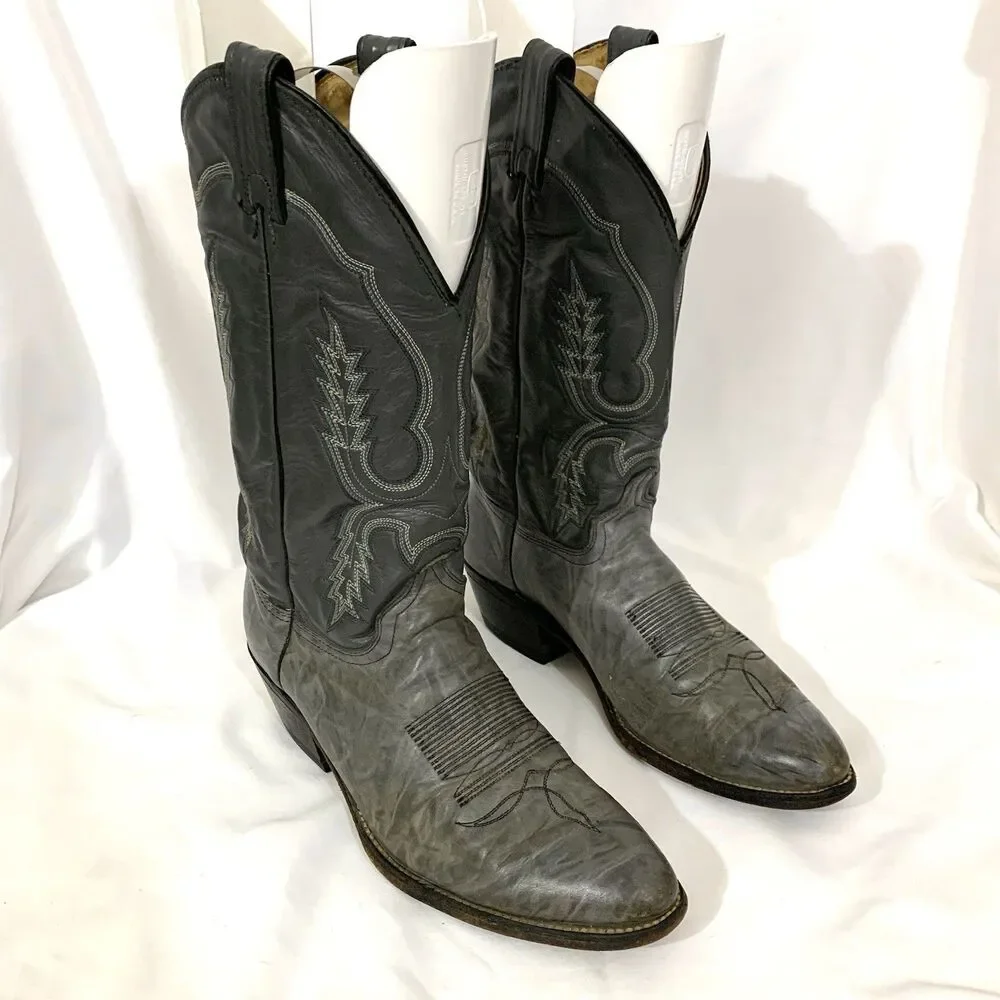 Abilene Men's Vintage Roper Boots Charcoal Gray Leather 10 D -Tight Fit ? READ